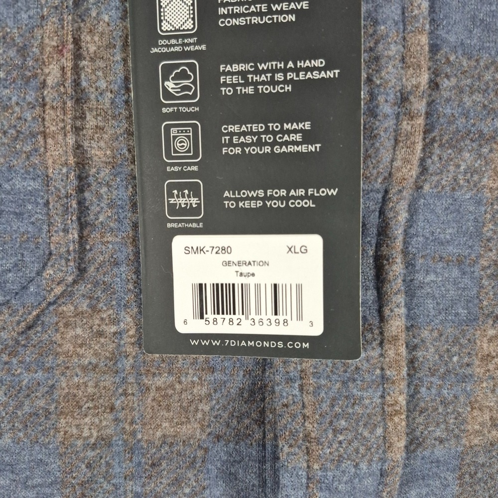 7‎ Diamonds Generation Soft Flannel Shirt Men's XL Blue Brown Plaid Stretch NWT - Picture 8 of 9